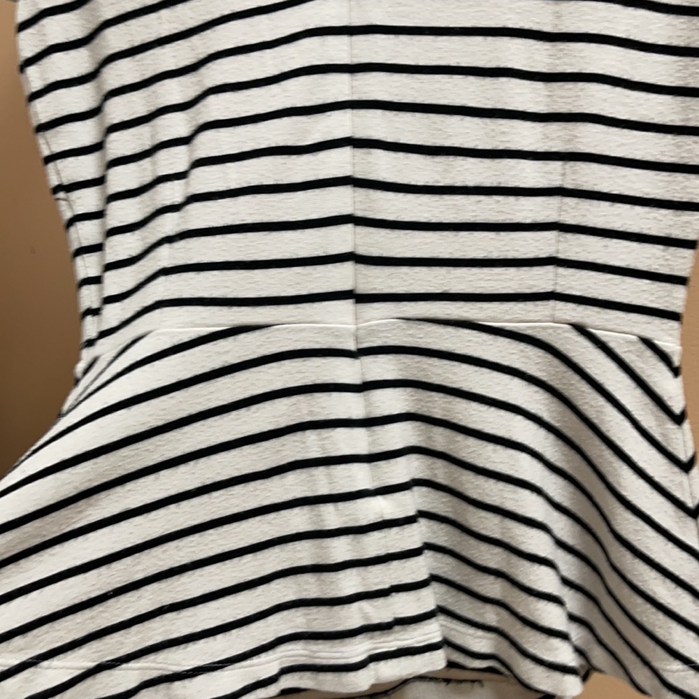 X SOLD X  J. Crew | Black Striped Peplum Top | Size 0P (XXS/XS) | Very Petite - Picture 13 of 17